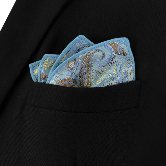 Shlax & Wing DH9 Blue Paisley Mens Pocket Square Silk Fashion Novelty Handkerchief Classic Groom Dress Hanky