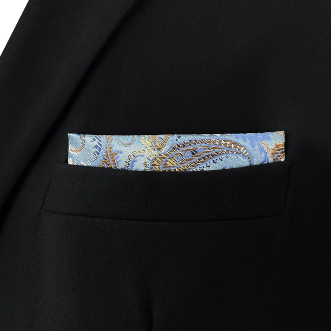 Shlax & Wing DH9 Blue Paisley Mens Pocket Square Silk Fashion Novelty Handkerchief Classic Groom Dress Hanky