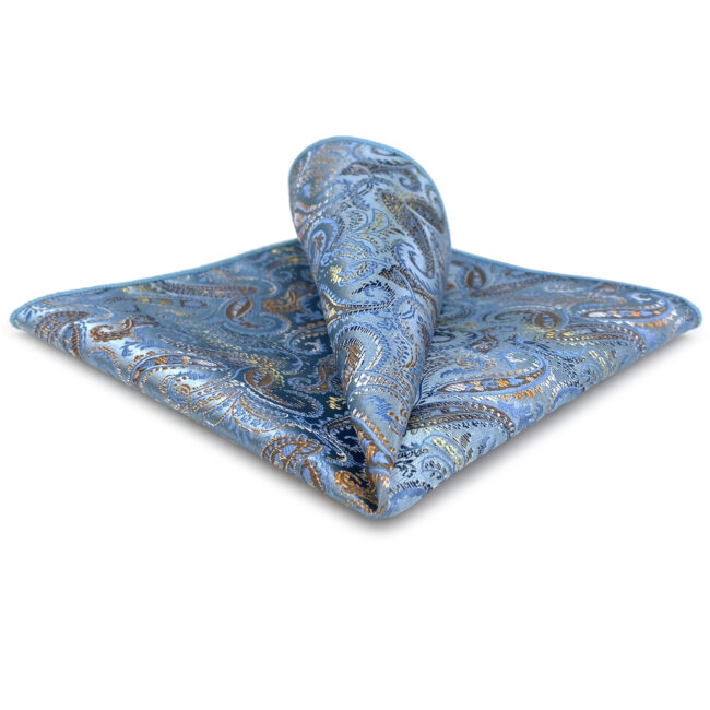 shlax & wing DH9 Blue Paisley Mens Pocket Square Silk Fashion Novelty Handkerchief Classic Groom Dress Hanky