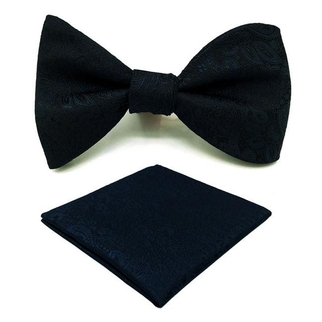 Shlax & Wing E14 Navy Abstract Silk Mens Bowtie Fashion Ajustable Self Bow Tie Pocket Square Set Wedding Hanky