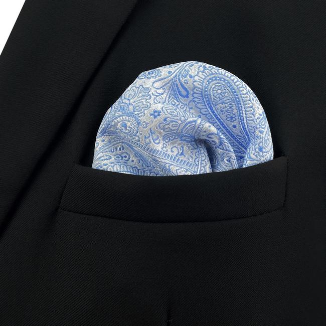 Shlax & Wing EH12 Azure Paisley Silk Mens Pocket Square Fashion Novelty Handkerchief Groom Classic Accessory Hanky