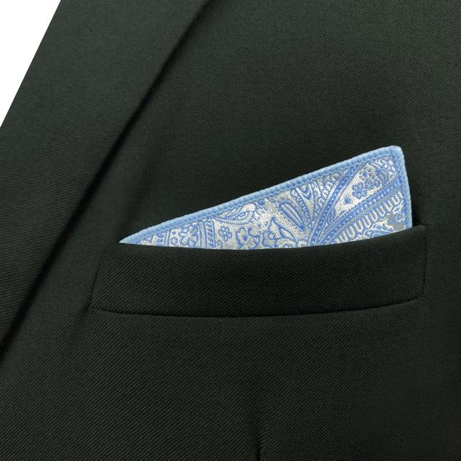 Shlax & Wing EH12 Azure Paisley Silk Mens Pocket Square Fashion Novelty Handkerchief Groom Classic Accessory Hanky