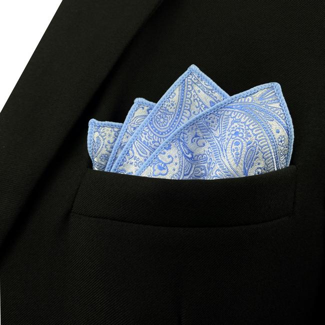 Shlax & Wing EH12 Azure Paisley Silk Mens Pocket Square Fashion Novelty Handkerchief Groom Classic Accessory Hanky