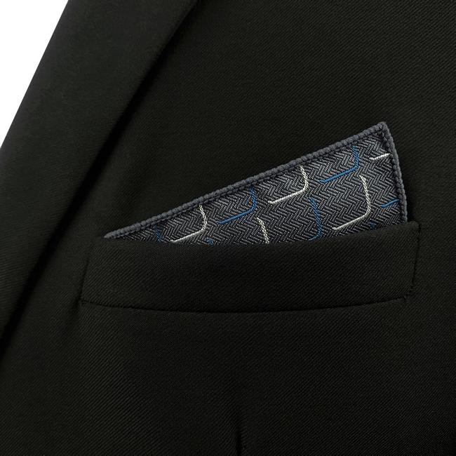 Shlax & Wing EH17 Dark Grey Geometric Silk Mens Pocket Square Dress Classic Hanky Groom Fashion