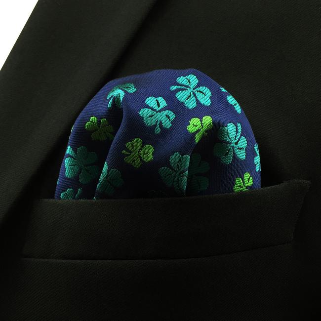 Shlax & Wing EH18 Blue Green Clover Silk Floral Mens Pocket Square Wedding Novelty Handkerchief Classic Fashion Hanky
