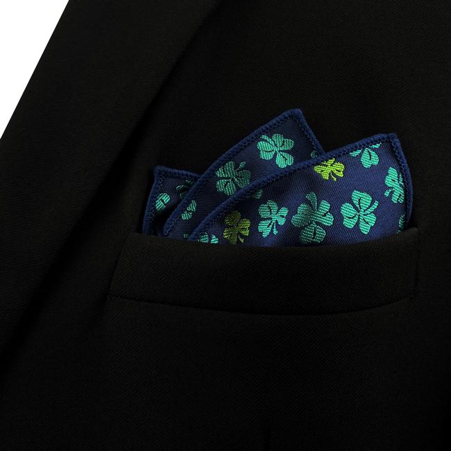 Shlax & Wing EH18 Blue Green Clover Silk Floral Mens Pocket Square Wedding Novelty Handkerchief Classic Fashion Hanky