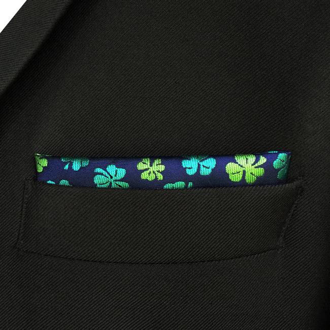 Shlax & Wing EH18 Blue Green Clover Silk Floral Mens Pocket Square Wedding Novelty Handkerchief Classic Fashion Hanky