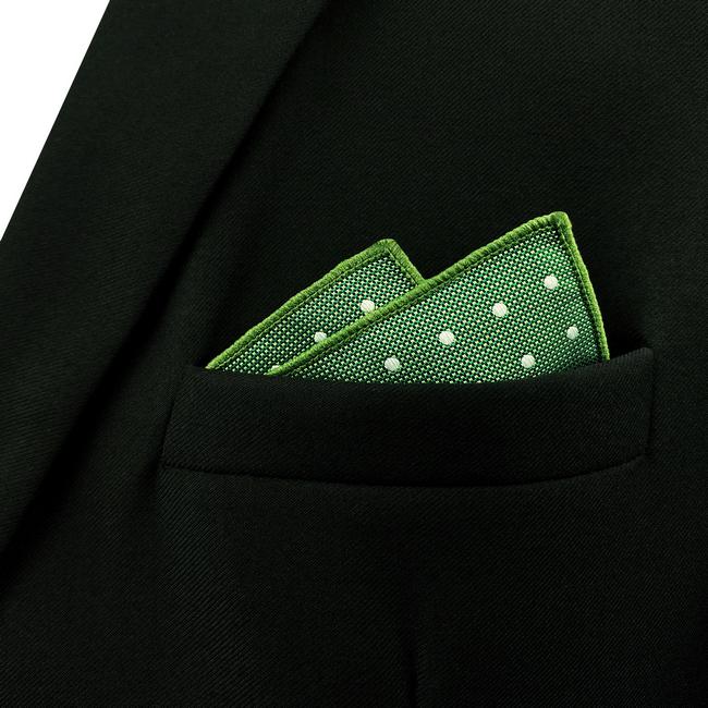 Shlax & Wing EH21 Green Polka Dots Silk Mens Pocket Square Classic Fashion Handkerchief Brand New Accessory Hanky