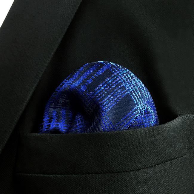 Shlax & Wing EH22 Dark Blue Checkes Silk Mens Pocket Square Classic Dress Handkerchief Groom Fashion Hanky