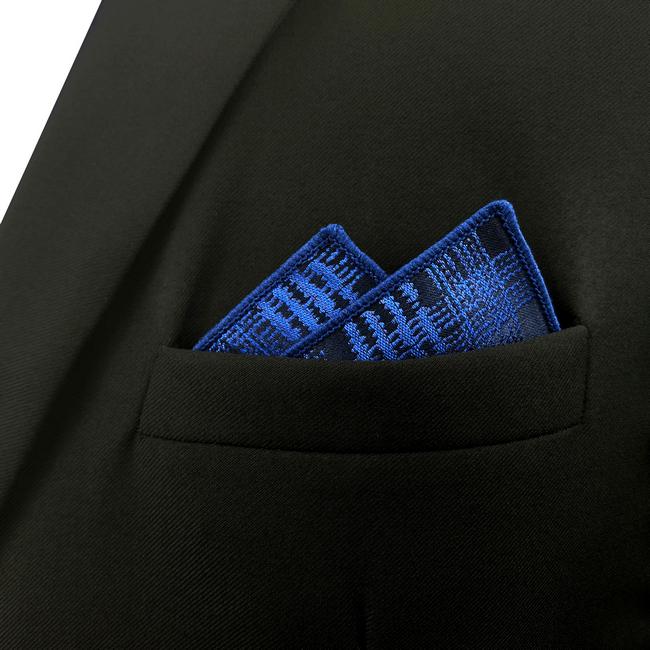 Shlax & Wing EH22 Dark Blue Checkes Silk Mens Pocket Square Classic Dress Handkerchief Groom Fashion Hanky
