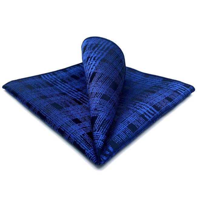 shlax & wing EH22 Dark Blue Checkes Silk Mens Pocket Square Classic Dress Handkerchief Groom Fashion Hanky