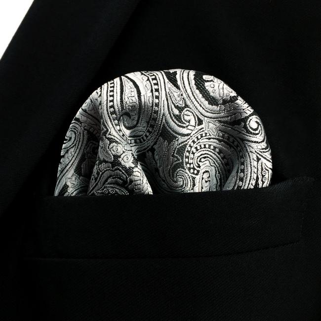 Shlax & Wing EH23 Silver Grey Paisley Silk Mens Pocket Square Fashion Wedding Handkerchief Classic Dress Hanky