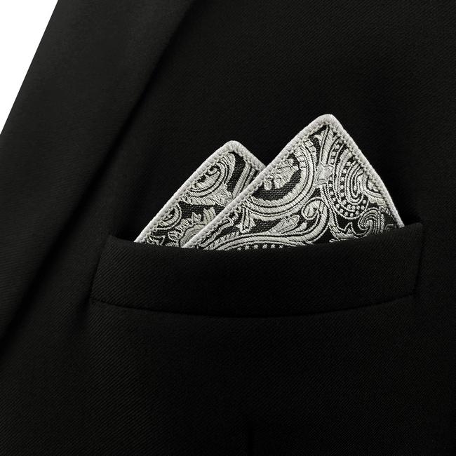 Shlax & Wing EH23 Silver Grey Paisley Silk Mens Pocket Square Fashion Wedding Handkerchief Classic Dress Hanky