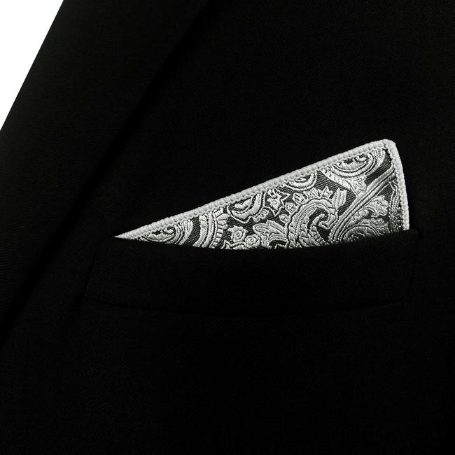 Shlax & Wing EH23 Silver Grey Paisley Silk Mens Pocket Square Fashion Wedding Handkerchief Classic Dress Hanky