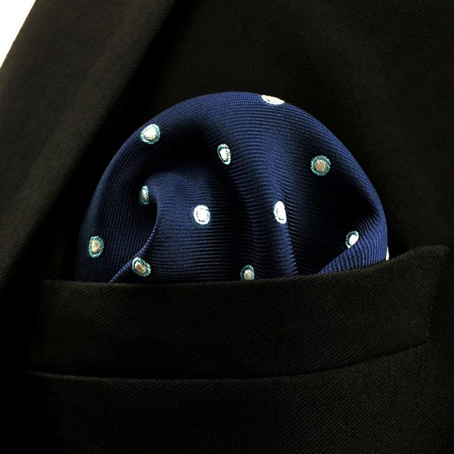 Shlax & Wing EH24 Navy Polka Dots Silk Mens Pocket Square Dress Classic Handkerchief Wedding Fashion Hanky