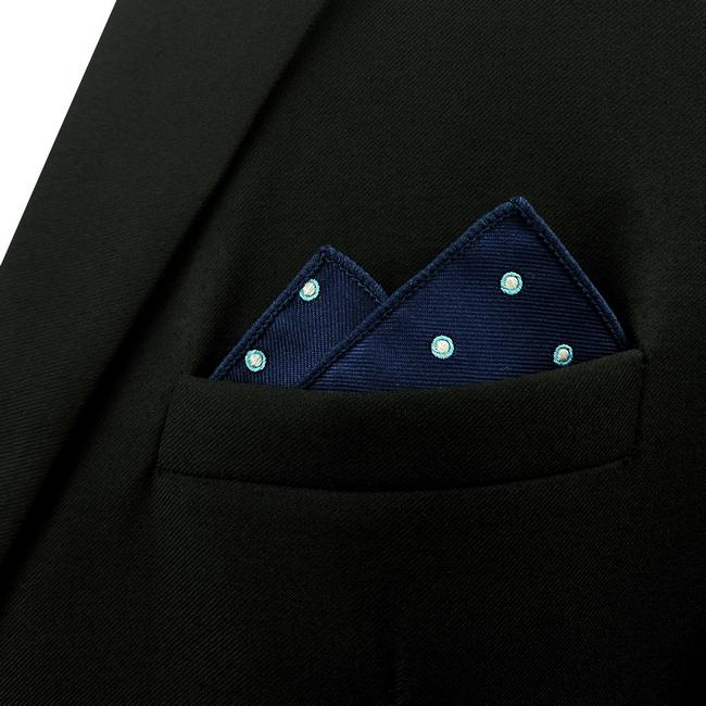 Shlax & Wing EH24 Navy Polka Dots Silk Mens Pocket Square Dress Classic Handkerchief Wedding Fashion Hanky