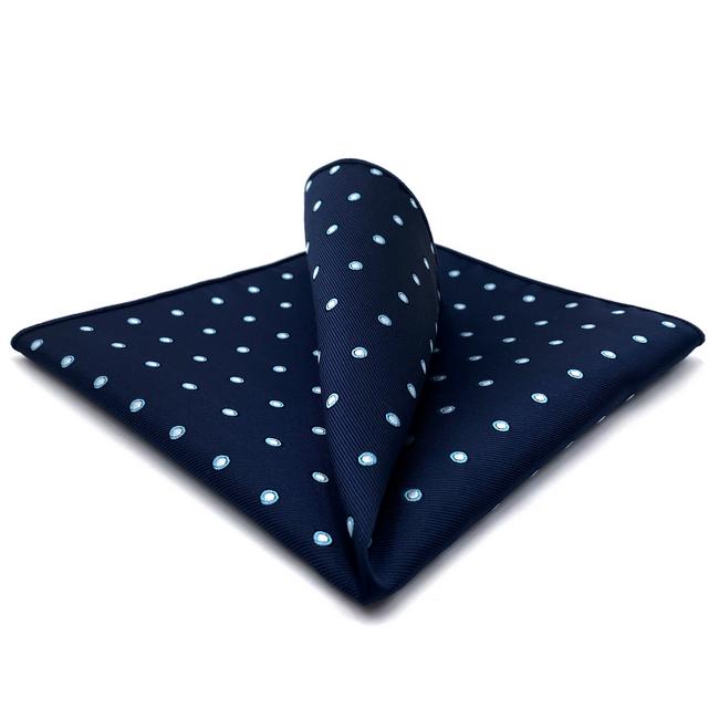 shlax & wing EH24 Navy Polka Dots Silk Mens Pocket Square Dress Classic Handkerchief Wedding Fashion Hanky