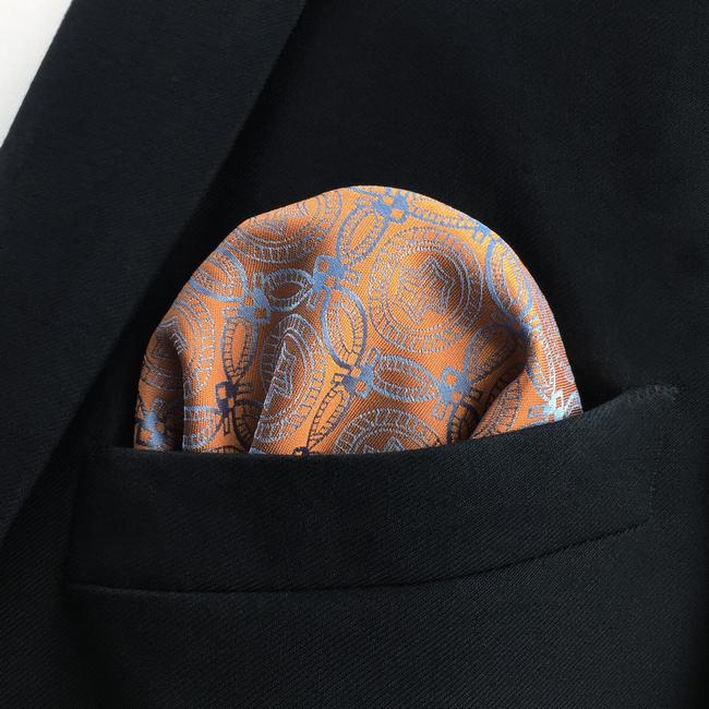 Shlax & Wing EH26 Orange Grey Abstract Silk Mens Pocket Square Wedding Fashion Handkerchief Dress Classic Hanky