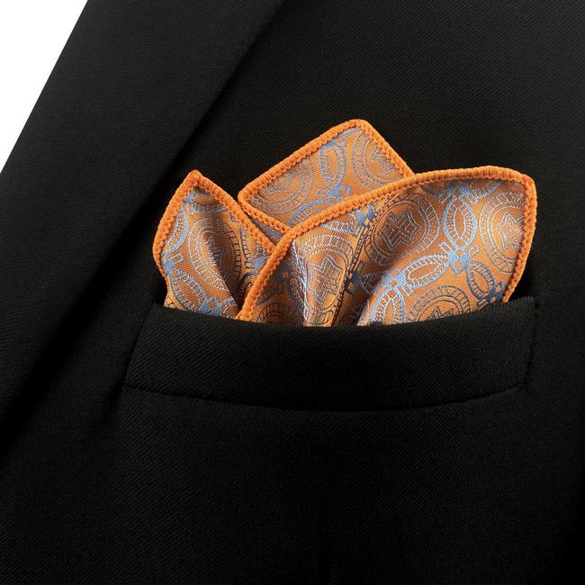 Shlax & Wing EH26 Orange Grey Abstract Silk Mens Pocket Square Wedding Fashion Handkerchief Dress Classic Hanky