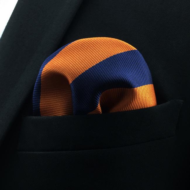 Shlax & Wing EH27 Navy Orange Striped Silk Mens Pocket Square Wedding Dress Handkerchief Brand New Classic Hanky