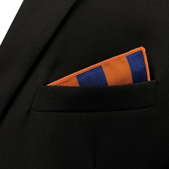 Shlax & Wing EH27 Navy Orange Striped Silk Mens Pocket Square Wedding Dress Handkerchief Brand New Classic Hanky