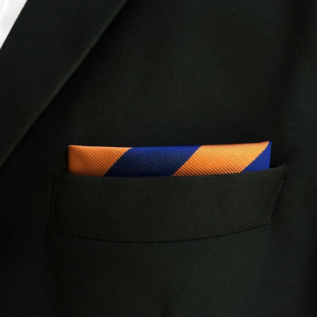 Shlax & Wing EH27 Navy Orange Striped Silk Mens Pocket Square Wedding Dress Handkerchief Brand New Classic Hanky