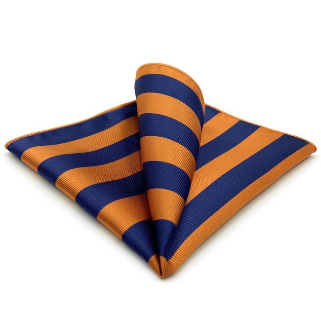 shlax & wing EH27 Navy Orange Striped Silk Mens Pocket Square Wedding Dress Handkerchief Brand New Classic Hanky