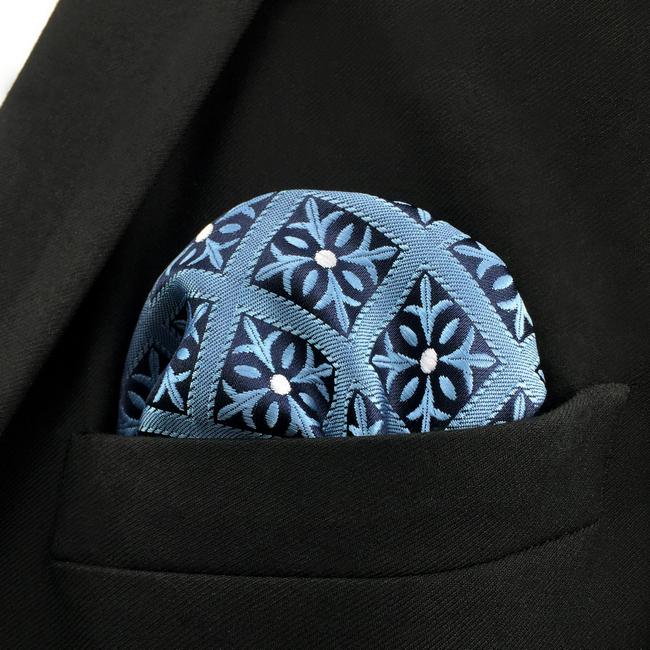 Shlax & Wing EH3 Blue Checkes Floral Silk Mens Pocket Square Fashion Classic Handkerchief Groom Dress Hanky