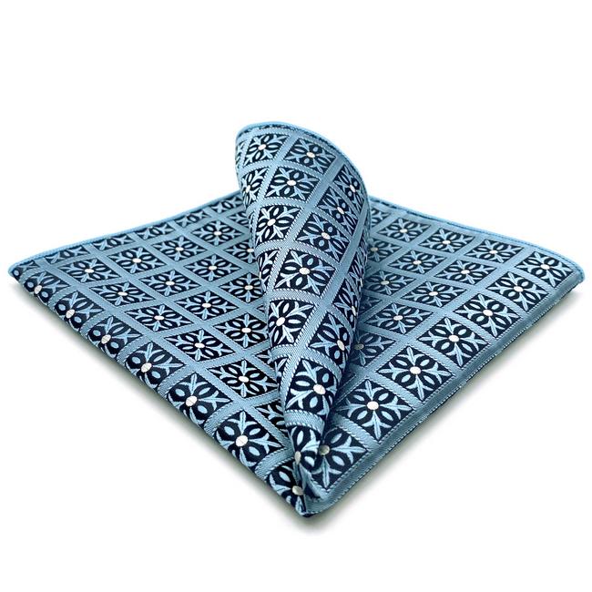shlax & wing EH3 Blue Checkes Floral Silk Mens Pocket Square Fashion Classic Handkerchief Groom Dress Hanky