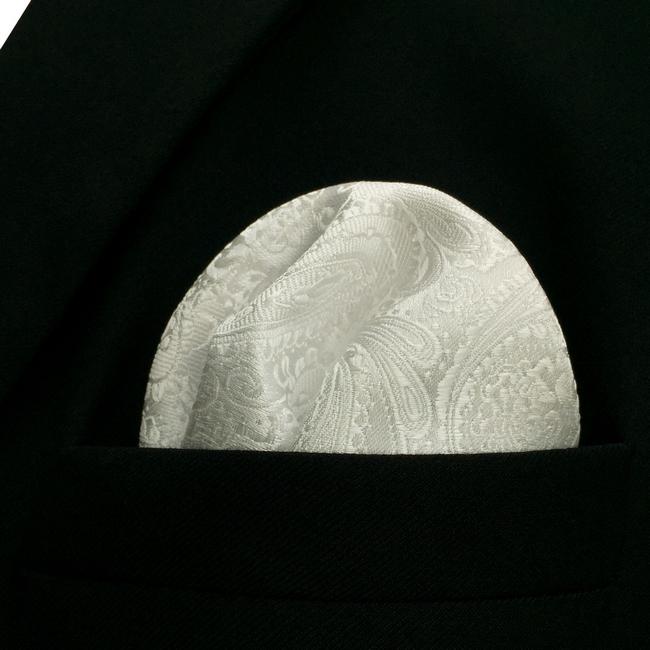 Shlax & Wing EH31 White Paisley Silk Mens Pocket Square Fashion Novelty Handkerchief Dress Classic Hanky
