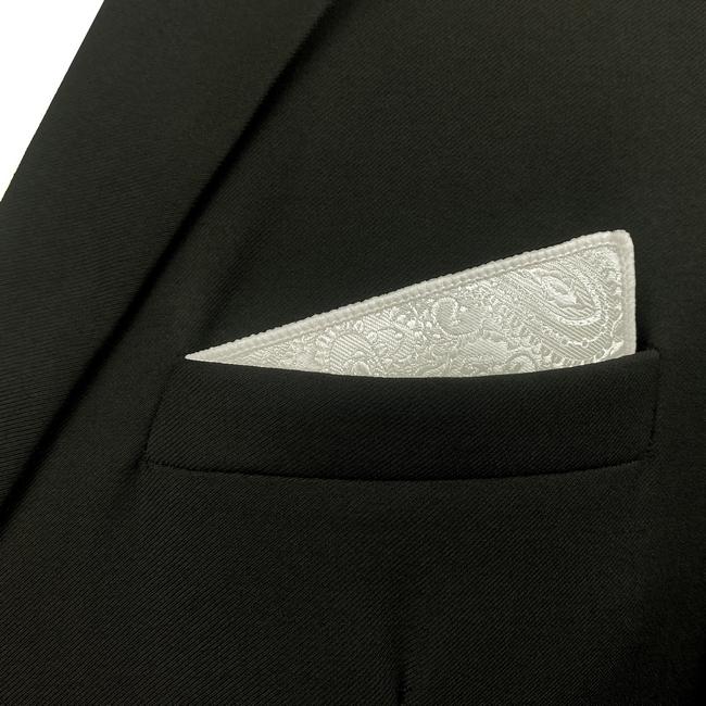 Shlax & Wing EH31 White Paisley Silk Mens Pocket Square Fashion Novelty Handkerchief Dress Classic Hanky