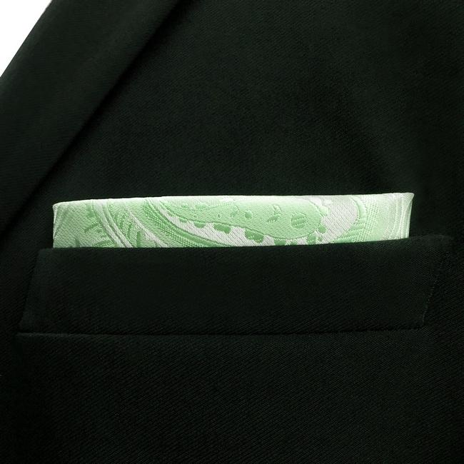 Shlax & Wing EH6 Light Green Paisley Silk Mens Pocket Square Groom Accessory Fashion Handkerchief Classic Hanky