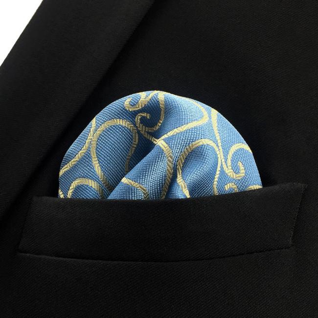 Shlax & Wing EH9 Paisley Azure Yellow Silk Mens Pocket Square Wedding Classic Handkerchief Classic Novelty Hanky