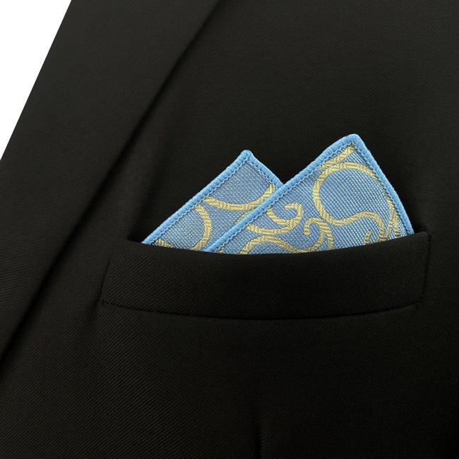 Shlax & Wing EH9 Paisley Azure Yellow Silk Mens Pocket Square Wedding Classic Handkerchief Classic Novelty Hanky