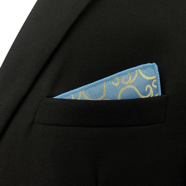 Shlax & Wing EH9 Paisley Azure Yellow Silk Mens Pocket Square Wedding Classic Handkerchief Classic Novelty Hanky