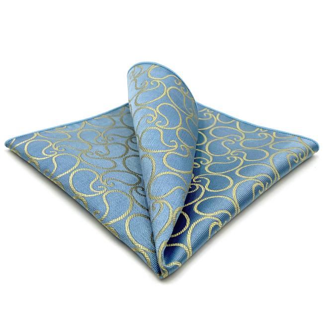 shlax & wing EH9 Paisley Azure Yellow Silk Mens Pocket Square Wedding Classic Handkerchief Classic Novelty Hanky