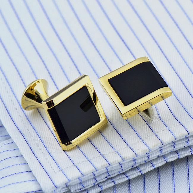 Shlax & Wing Enamel Cufflinks For Men Gold Black Men’s Cuff Links Elegant 66
