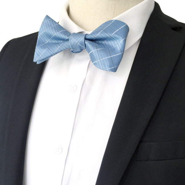 Shlax & Wing F3 Light Blue Checkes Men’s Bow Tie Hanky Set Business Silk Gift
