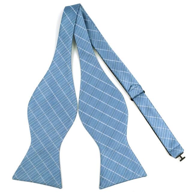 Shlax & Wing F3 Light Blue Checkes Men’s Bow Tie Hanky Set Business Silk Gift