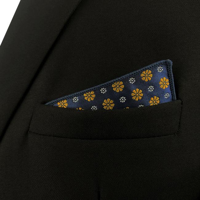 Shlax & Wing FH18 Blue Gold Floral Mens Pocket Square Classic Fashion Handkerchief Acceossories Wedding