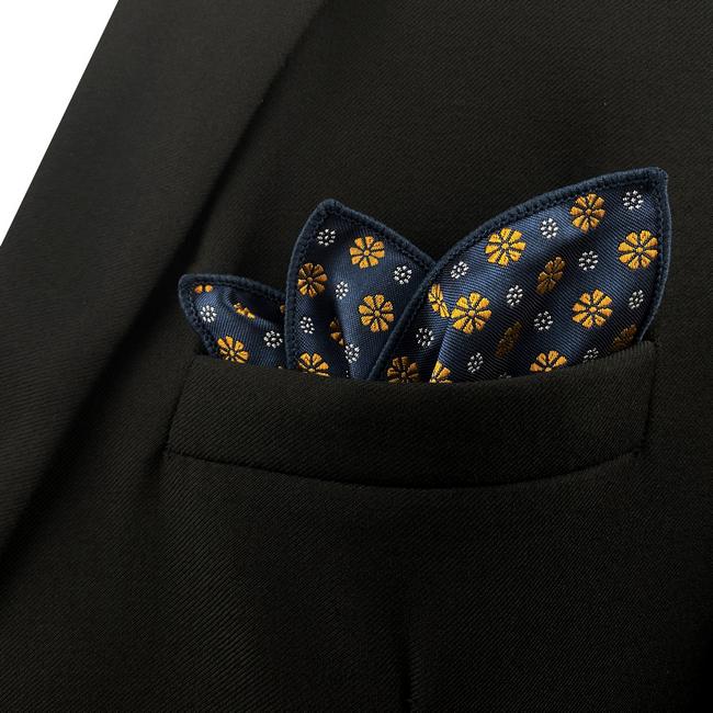 Shlax & Wing FH18 Blue Gold Floral Mens Pocket Square Classic Fashion Handkerchief Acceossories Wedding