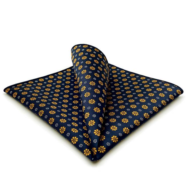 shlax & wing FH18 Blue Gold Floral Mens Pocket Square Classic Fashion Handkerchief Acceossories Wedding