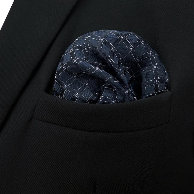 Shlax & Wing FH22 Navy Blue Checkes Silk Mens Pocket Square Wedding Fashion Handkerchief Novelty Dress Hanky