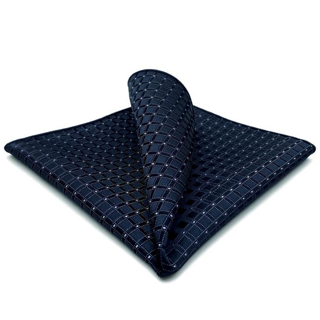 shlax & wing FH22 Navy Blue Checkes Silk Mens Pocket Square Wedding Fashion Handkerchief Novelty Dress Hanky