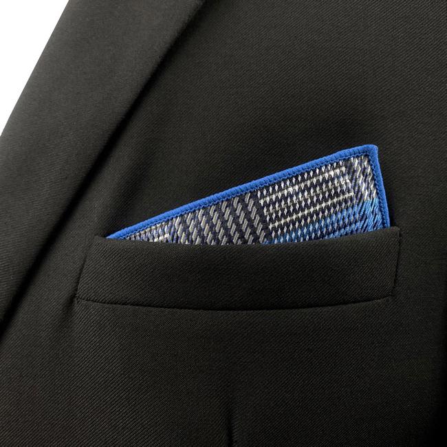 Shlax & Wing FH23 Checked Blue Gray Plaids Pocket Square Mens Neckties Jacquard Woven Hanky