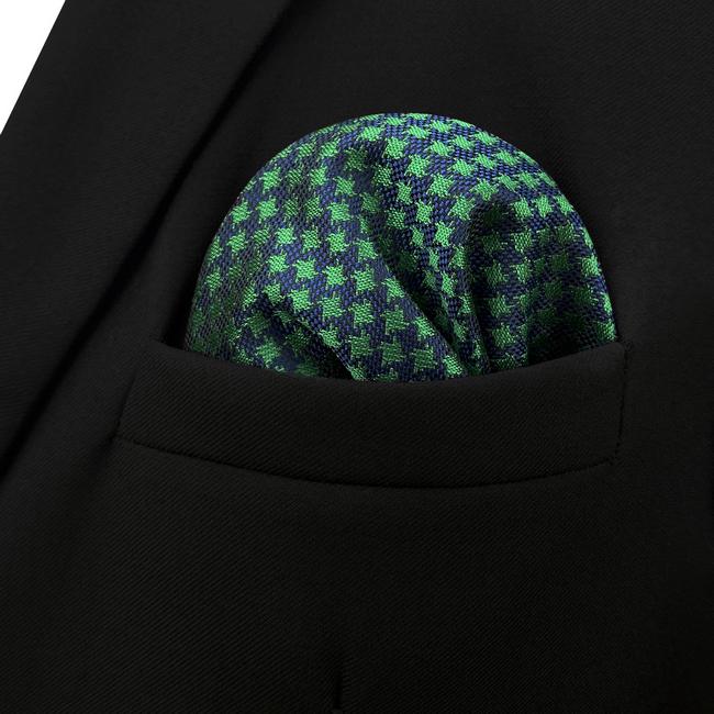 Shlax & Wing FH24 Green Blue Houndstooth Pocket Square Mens Neckties Jacquard Woven Hanky