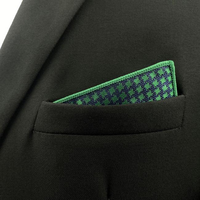 Shlax & Wing FH24 Green Blue Houndstooth Pocket Square Mens Neckties Jacquard Woven Hanky