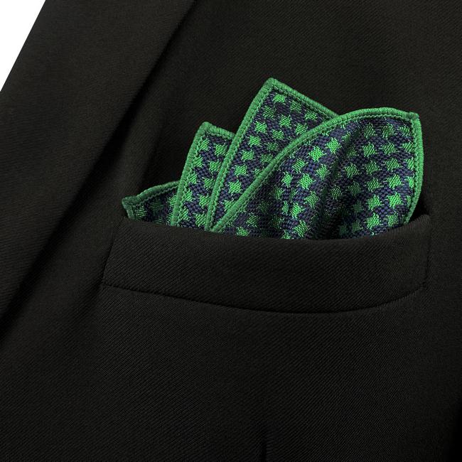 Shlax & Wing FH24 Green Blue Houndstooth Pocket Square Mens Neckties Jacquard Woven Hanky