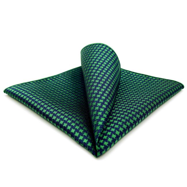 shlax & wing FH24 Green Blue Houndstooth Pocket Square Mens Neckties Jacquard Woven Hanky