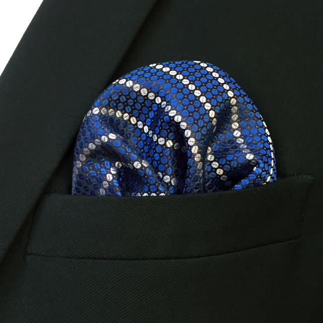 Shlax & Wing FH27 Blue Striped Mens Pocket Square Classic Fashion Handkerchief Business Wedding